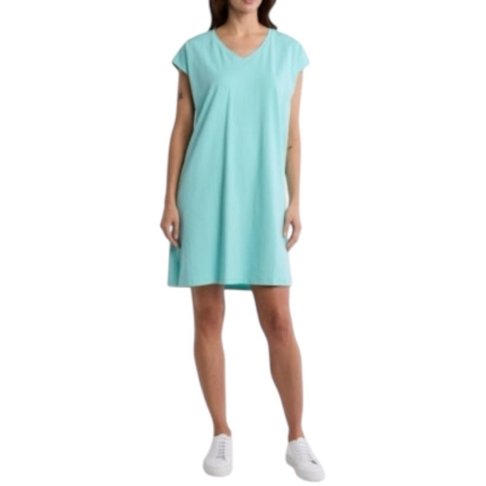 NWOT Eileen Fisher Organic Cotton Boxy VNeck TShirt Dress Beach Sea Green Size M